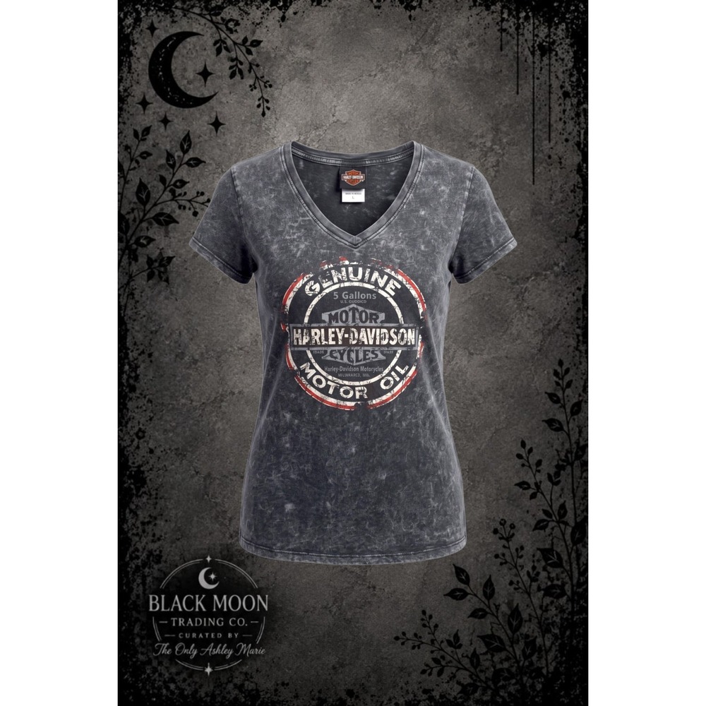 Harley-Davidson Women's L Acid Wash V-Neck Graphic T-Shirt Lewiston Maine